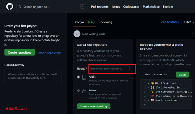 Steps to create a repository in GitHub.