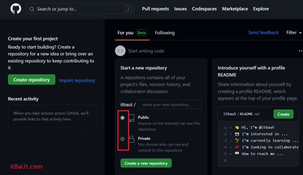 Steps to create a repository in GitHub.